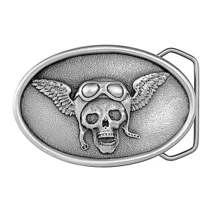 Skull, Goggles and Wings Pewter Belt Buckle