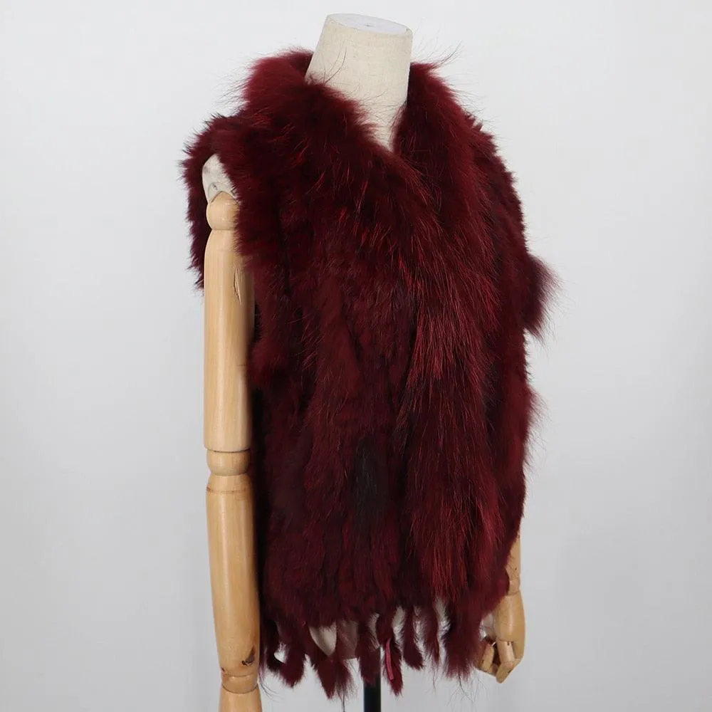 Sleeveless Vest with Fur Tassel and Natural Collar for High-End Women
