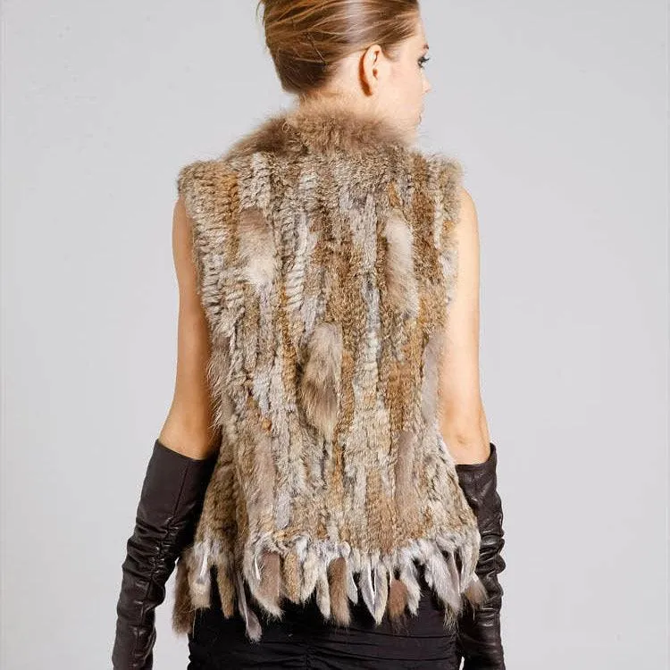Sleeveless Vest with Fur Tassel and Natural Collar for High-End Women