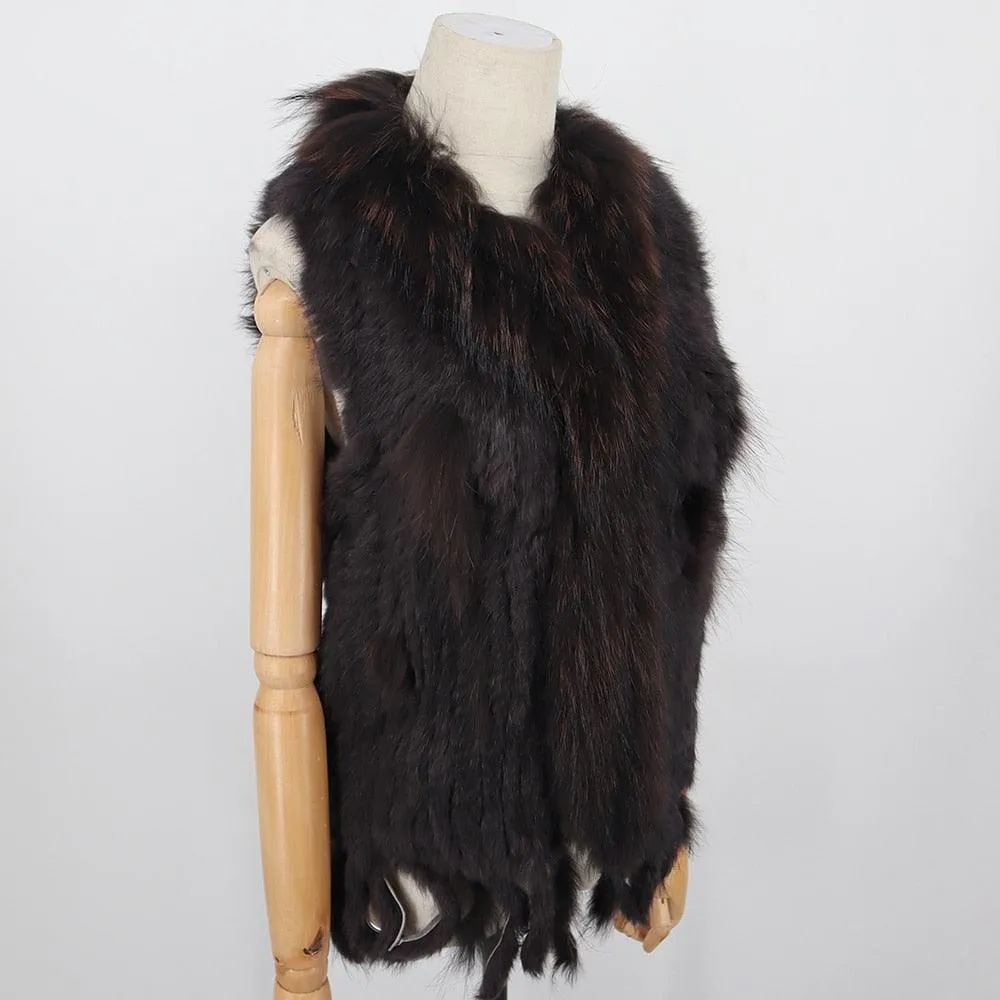 Sleeveless Vest with Fur Tassel and Natural Collar for High-End Women