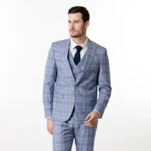 Slim Fit Blazer Blue and White Plaid