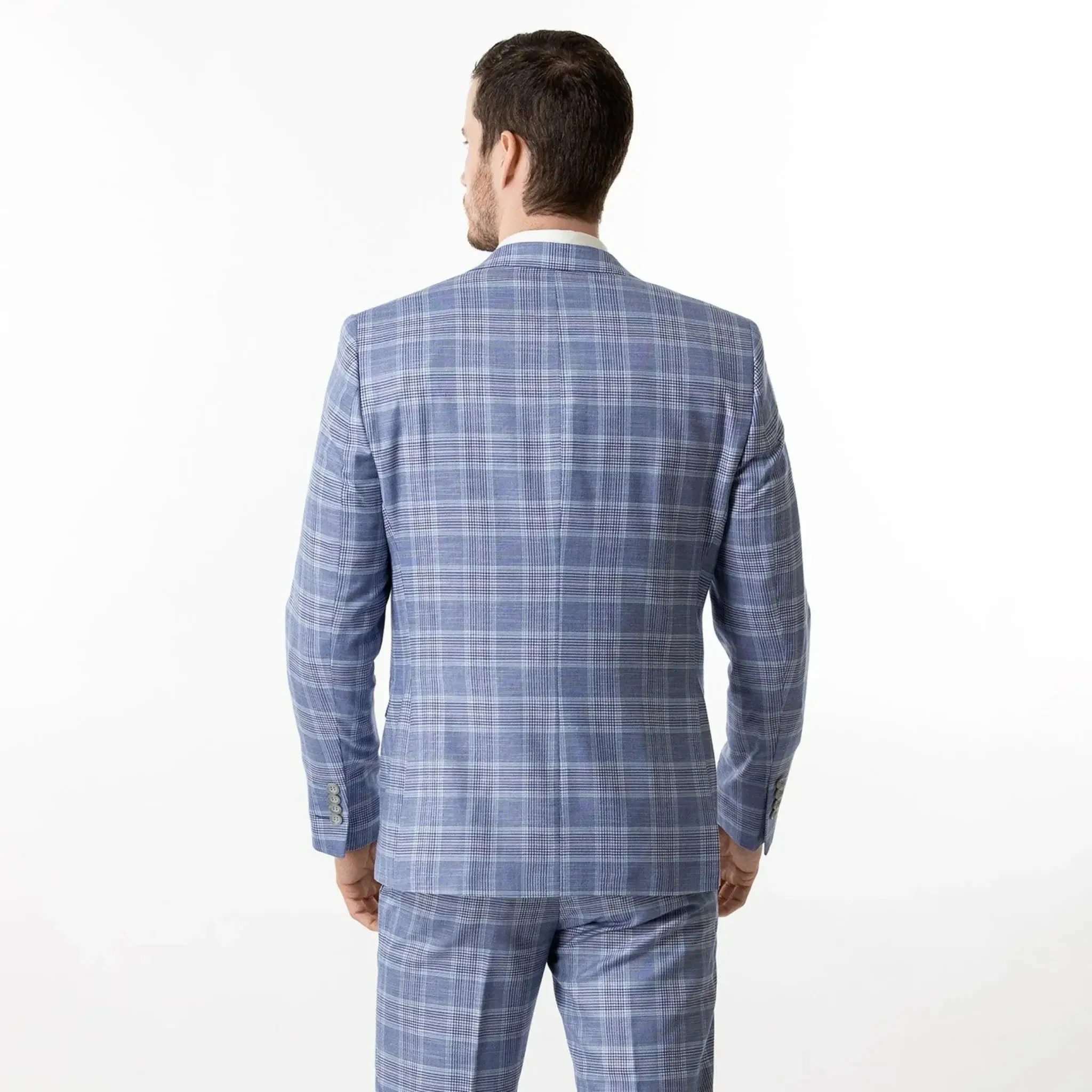 Slim Fit Blazer Blue and White Plaid