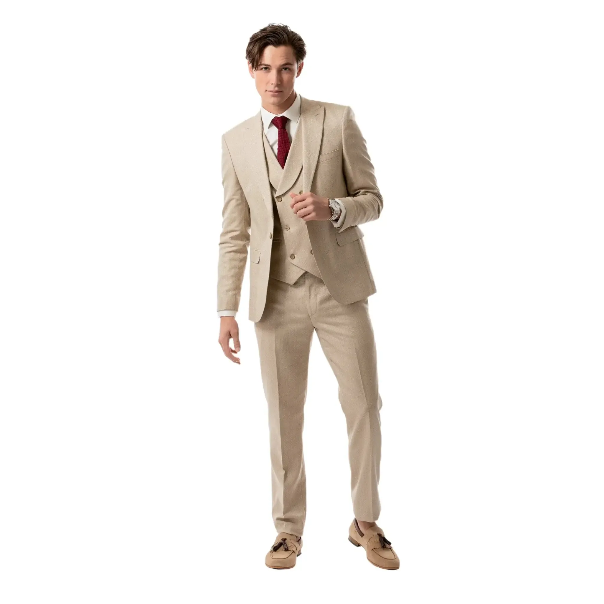 Slim Fit Vest Beige Patterned
