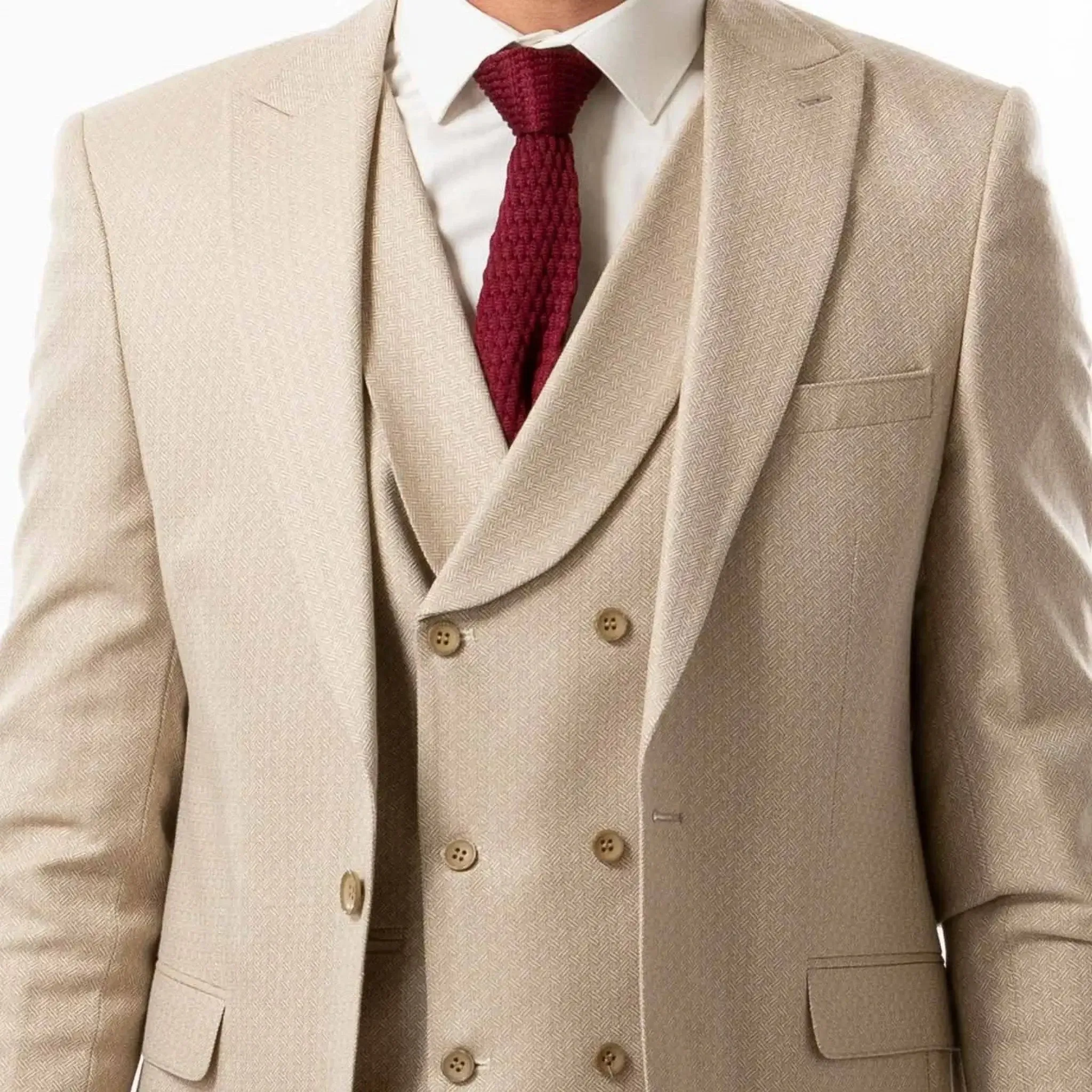 Slim Fit Vest Beige Patterned