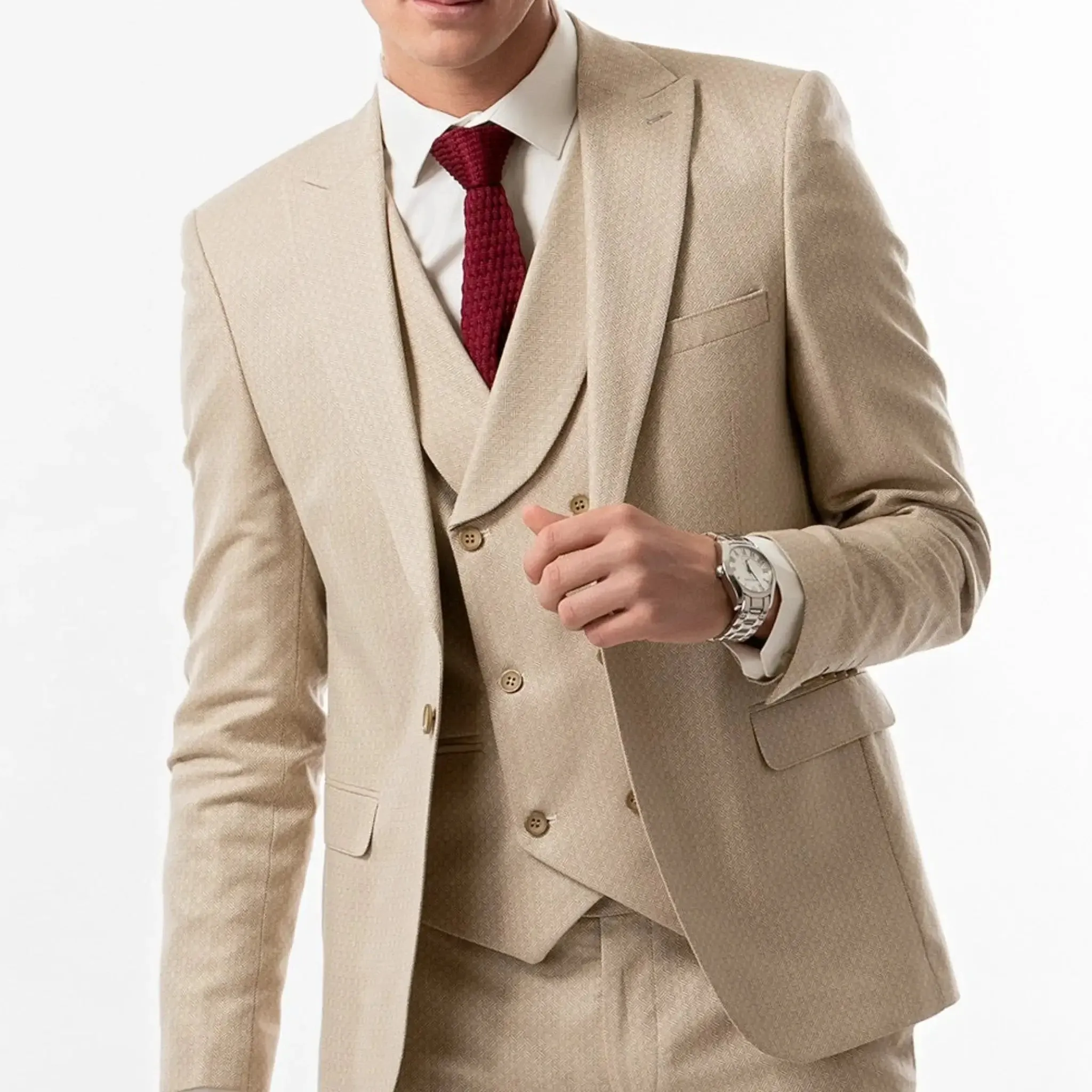 Slim Fit Vest Beige Patterned