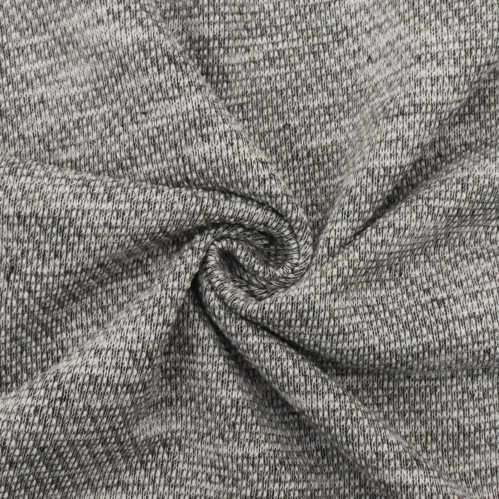 Snow White-Gray Texture Poly-Rayon French Terry Knit Fabric