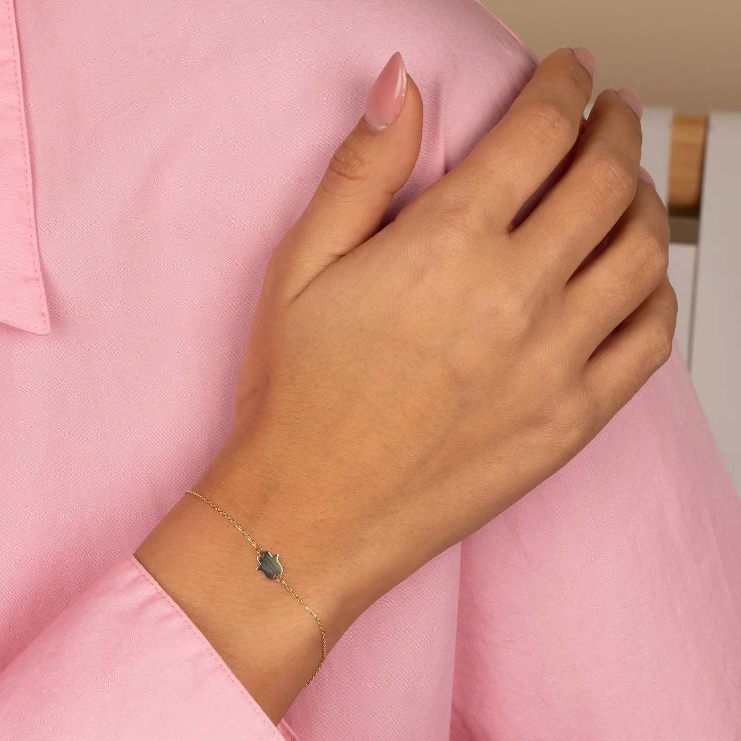 Solid Hamsa Pendant Bracelet 14K