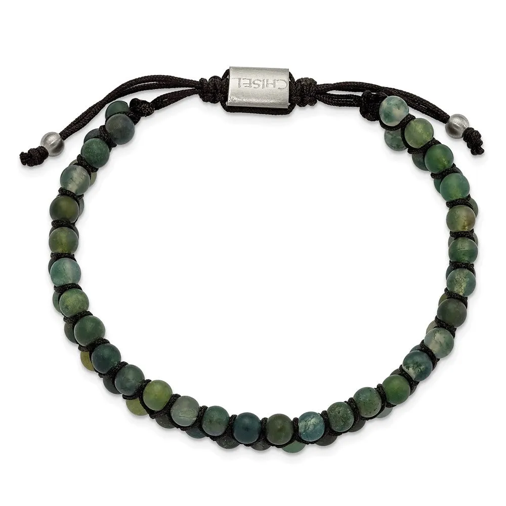 Stainless Steel Brushed Green Agate Adjustable Bracelet