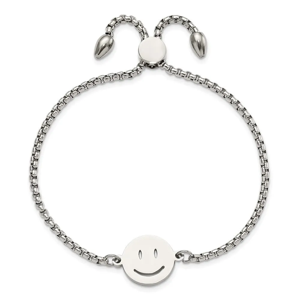 Stainless Steel Polished Happy Face Adjustable Bracelet