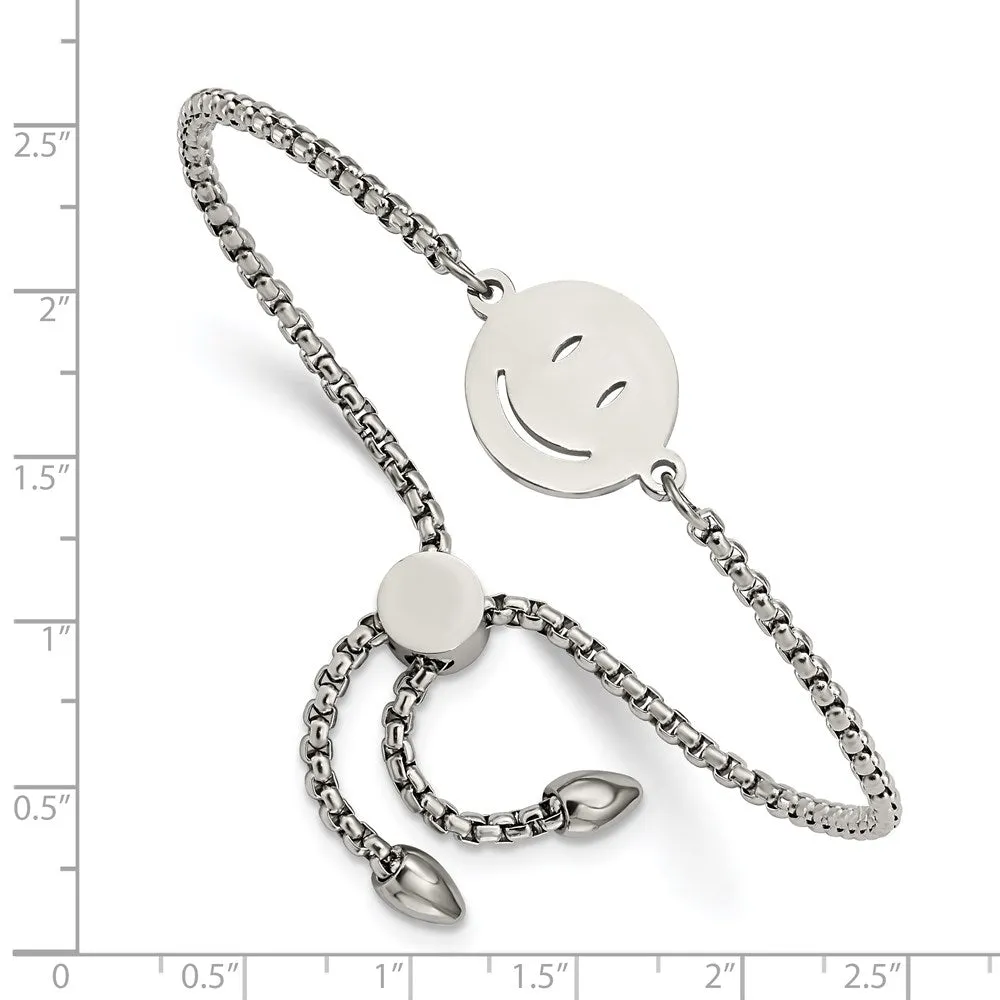 Stainless Steel Polished Happy Face Adjustable Bracelet