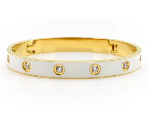 Star Spangle White Enamel Gold Bangle Bracelet