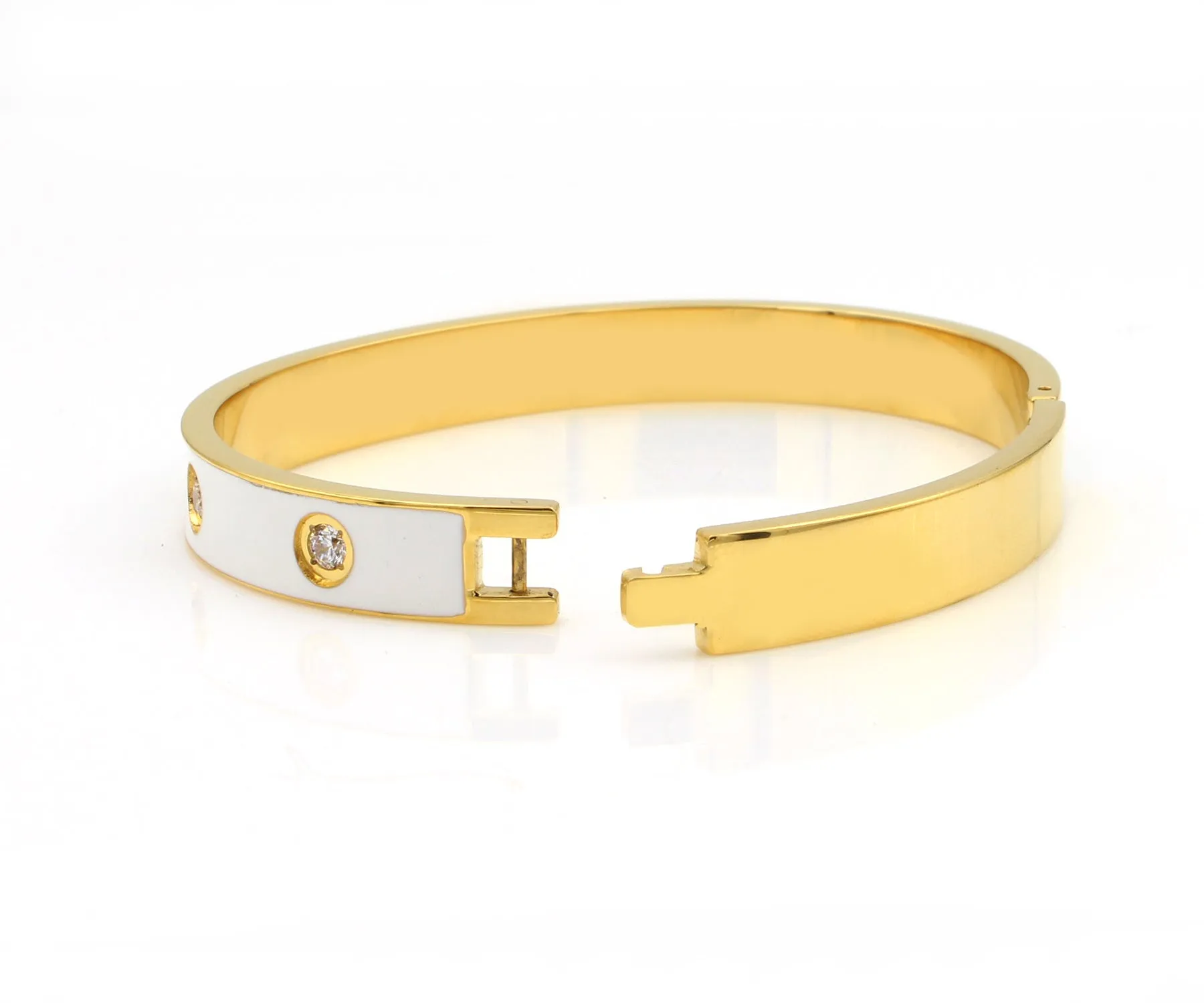 Star Spangle White Enamel Gold Bangle Bracelet