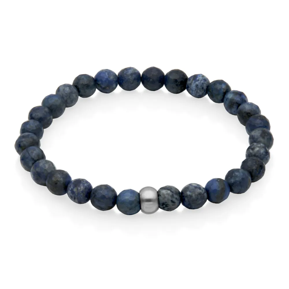 Steelx Lapis with Stainless Steel Beaded Stretch Bracelet