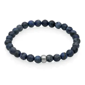 Steelx Lapis with Stainless Steel Beaded Stretch Bracelet