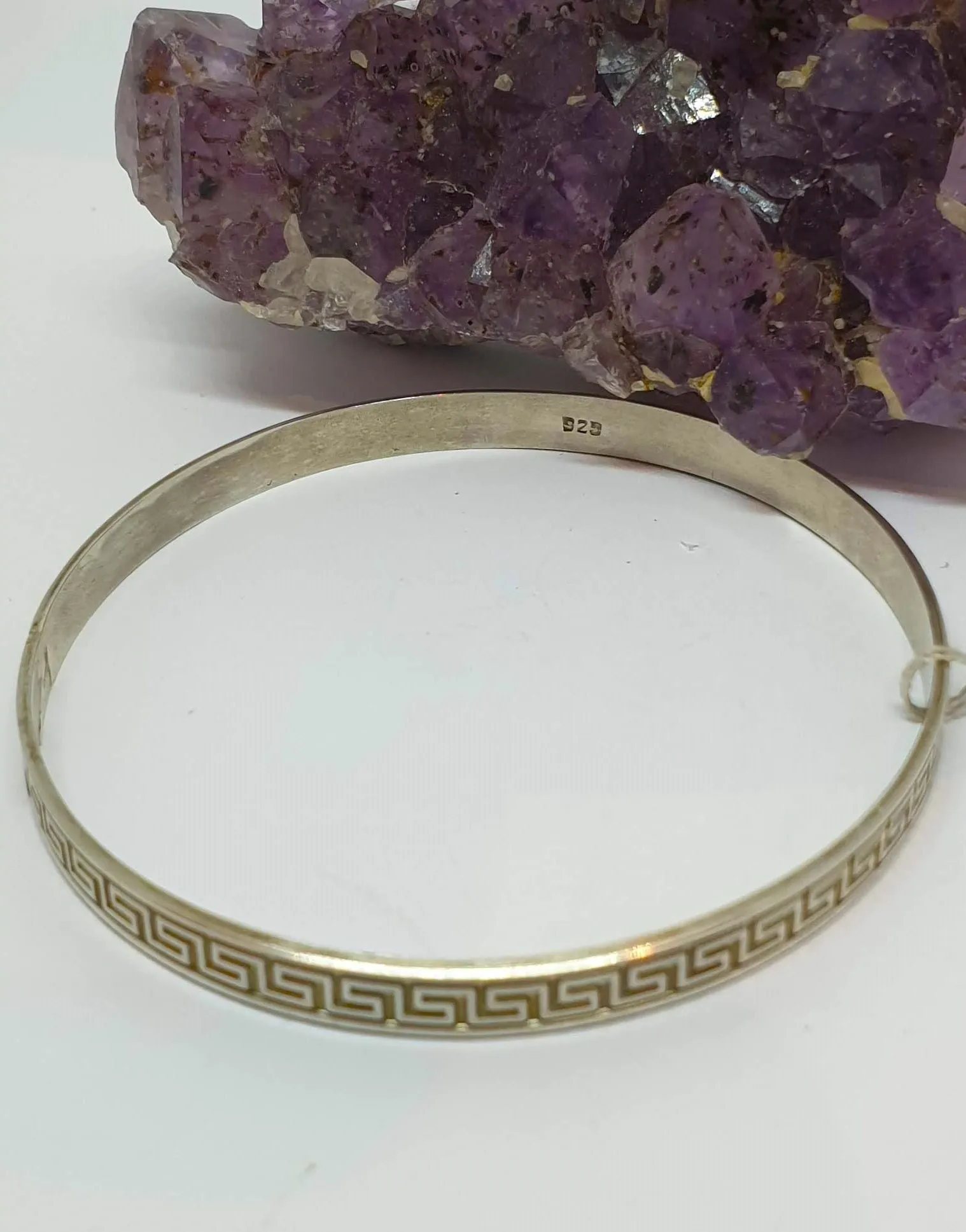 Sterling Silver Bangle - Greek Wave Pattern - Silver Rose Jewellery