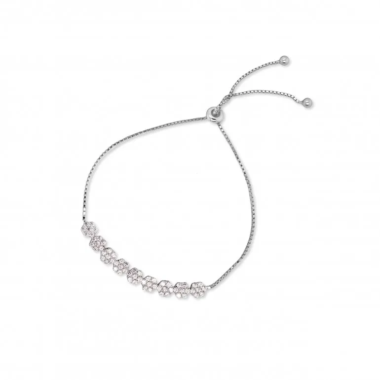 Sterling Silver Cluster CZ Adjustable Bracelet