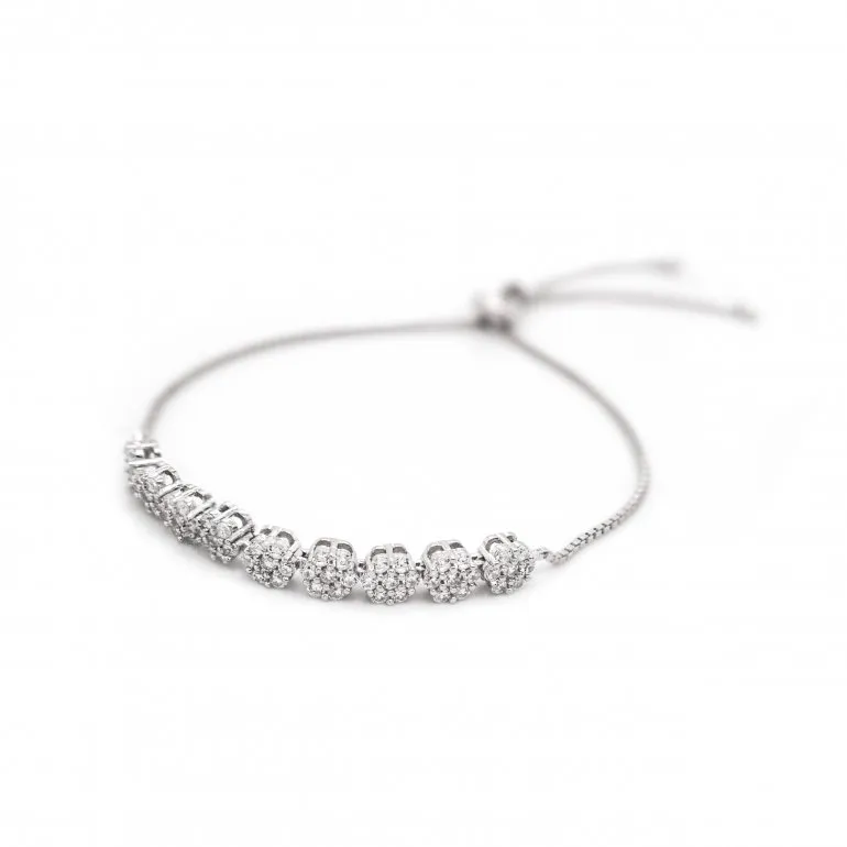 Sterling Silver Cluster CZ Adjustable Bracelet