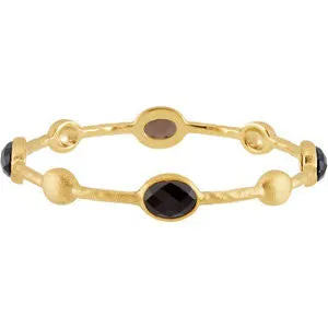 Sterling Silver Smoky Quartz Bangle 8" Bracelet