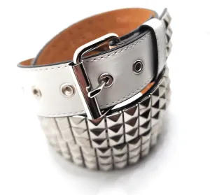 Stitched White Leather Belt with Silver Studs Punk