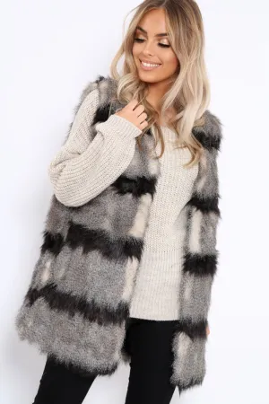 Stripe Faux Fur Gilet - Neena