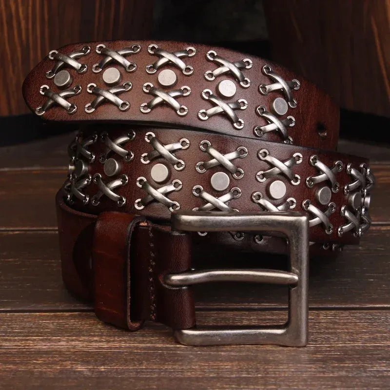 Studded Leather Cowboy Belt
