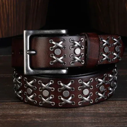 Studded Leather Cowboy Belt