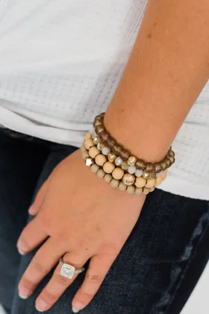 Stunning Beaded Bracelet Set- Neutral & Gold