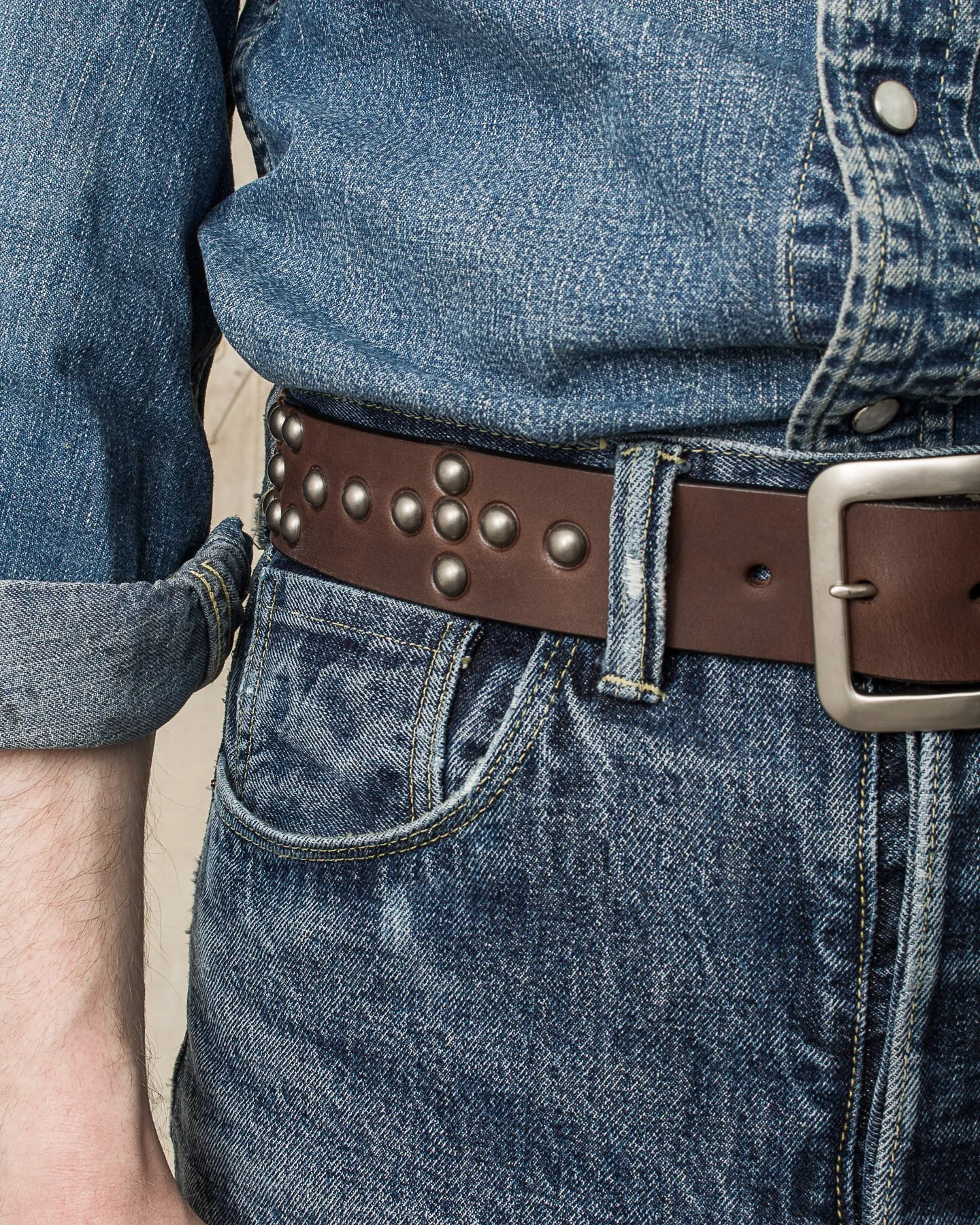 Sugar Cane & Co. Brown Studded Leather Belt SC02322