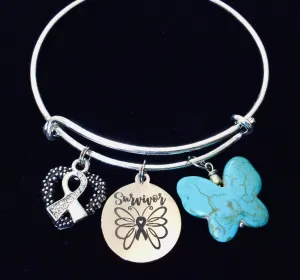Survivor Jewelry Women's Cancer Awareness Gift Butterfly Jewelry Expandable Charm Bracelet Adjustable One Size Fits All Turquoise