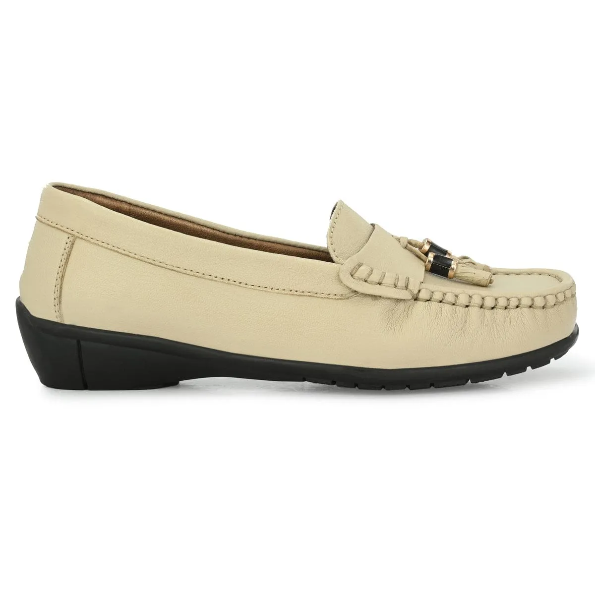 Sydney Tassel Beige Leather Loafers