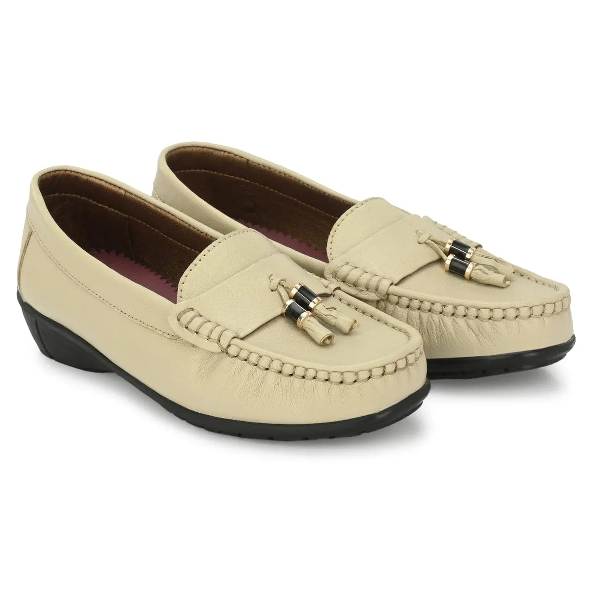 Sydney Tassel Beige Leather Loafers