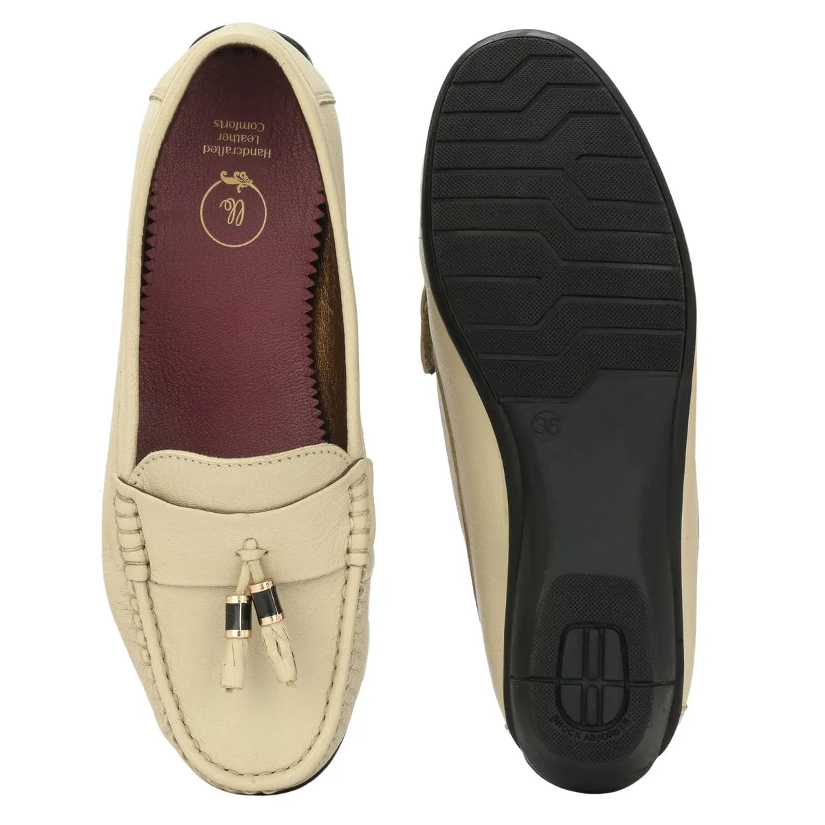 Sydney Tassel Beige Leather Loafers