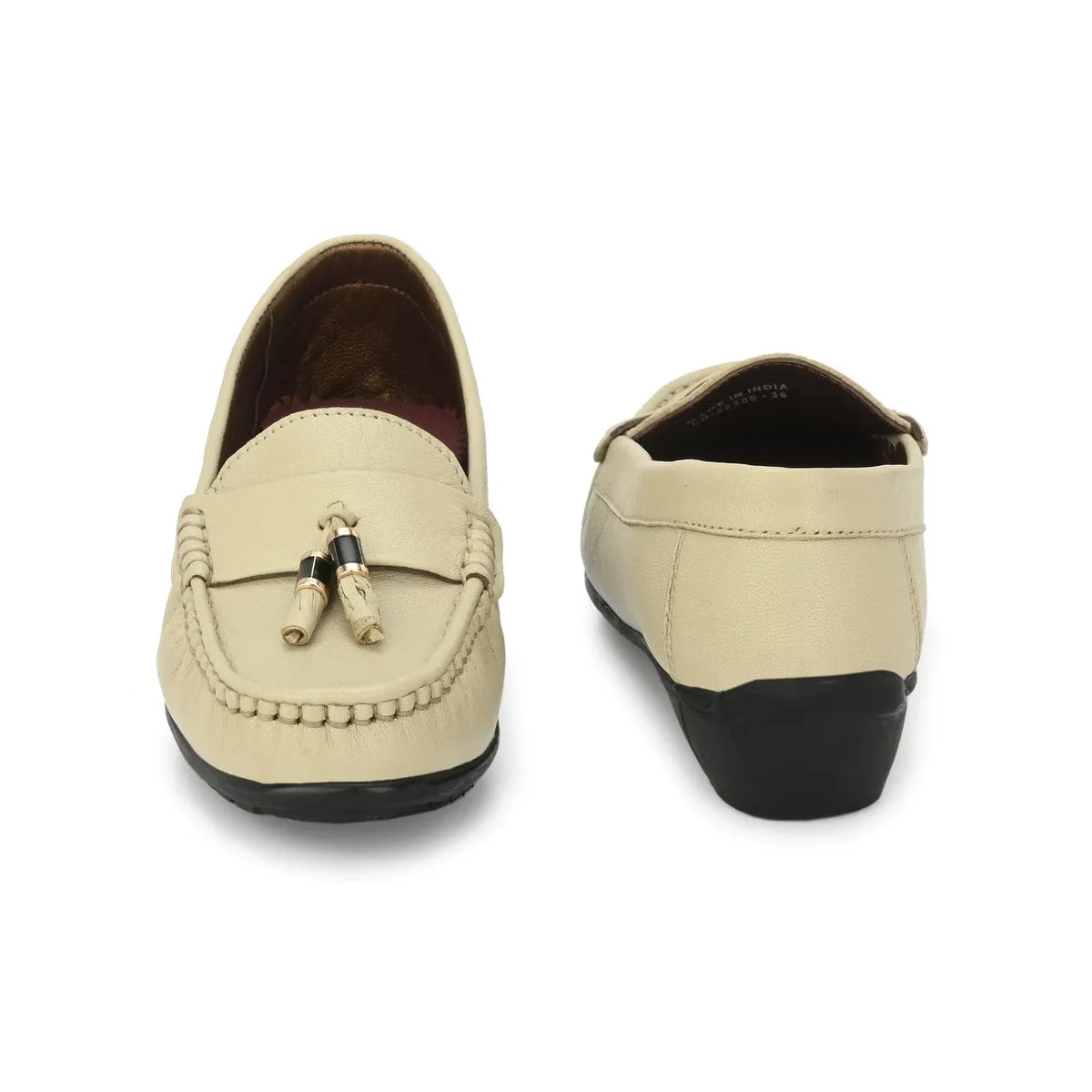 Sydney Tassel Beige Leather Loafers