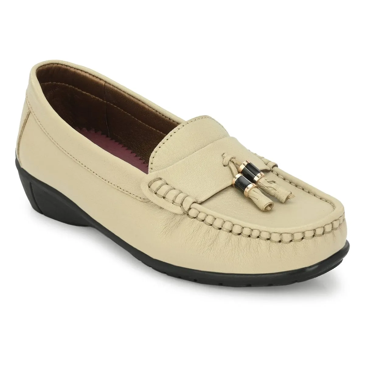 Sydney Tassel Beige Leather Loafers