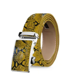 Tan Mens Adjustable Ratchet Slide Buckle Belt - Genuine Leather Automatic Belt with No Holes