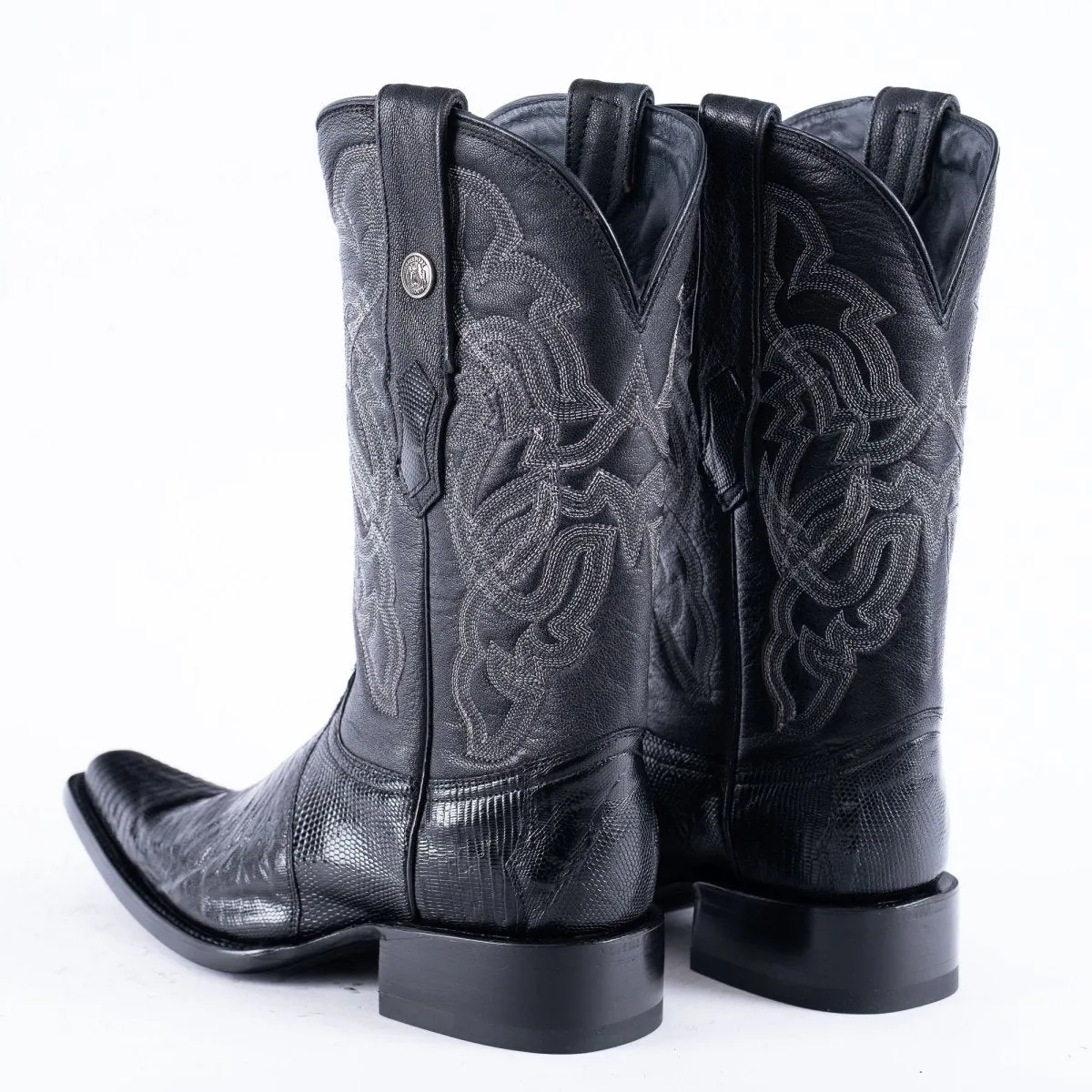 TANNER MARK EXOTIC LEATHER Lizard Black Cowboy Boots Euro Toe