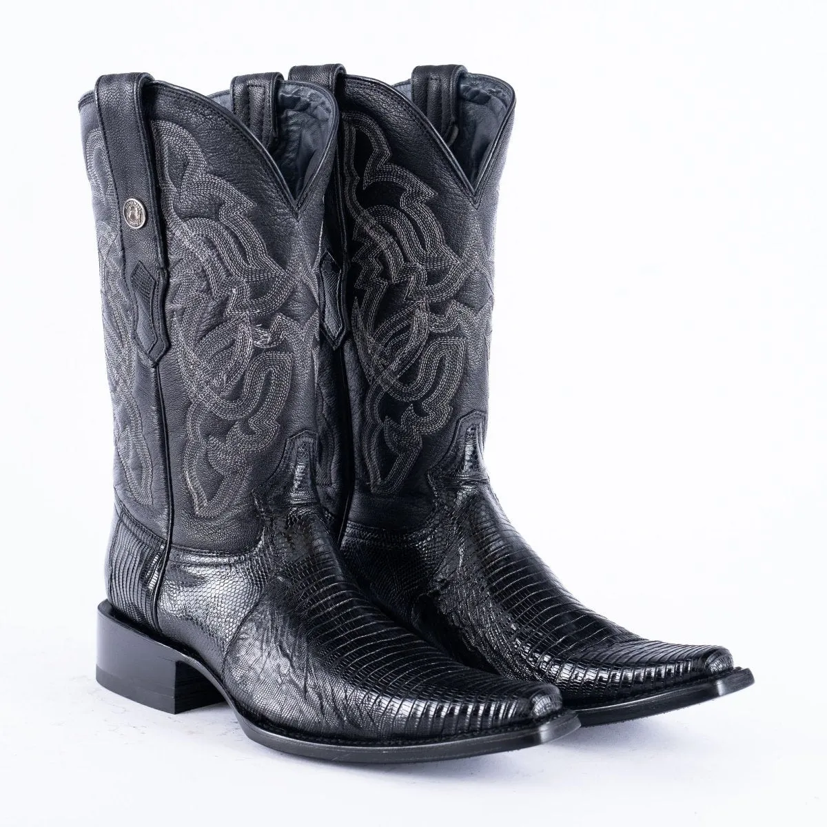 TANNER MARK EXOTIC LEATHER Lizard Black Cowboy Boots Euro Toe