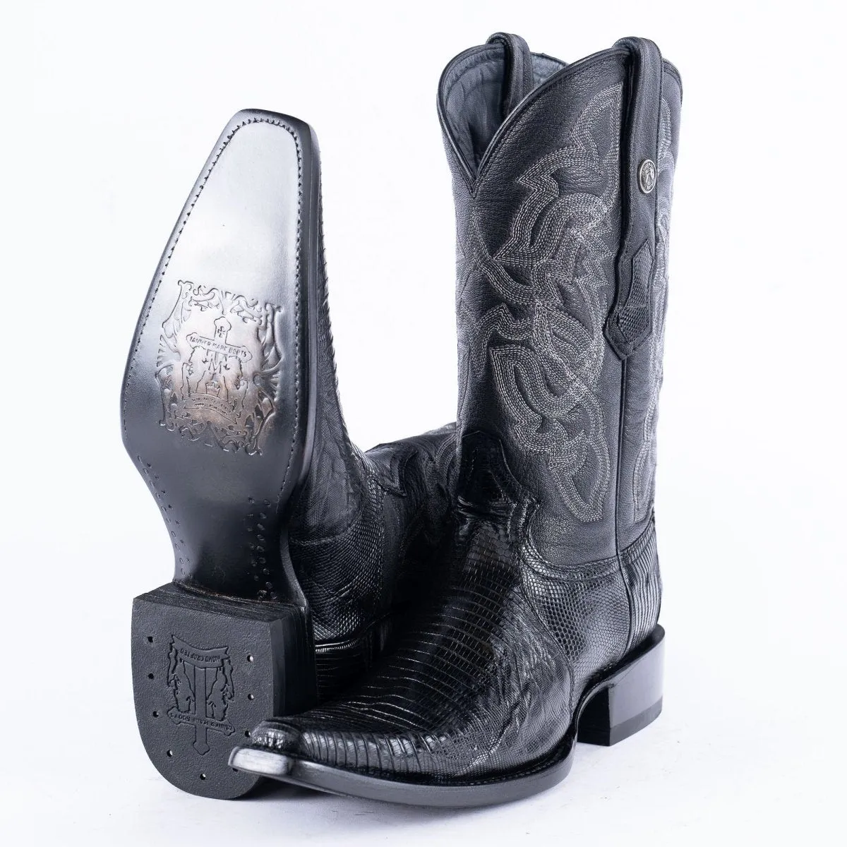 TANNER MARK EXOTIC LEATHER Lizard Black Cowboy Boots Euro Toe