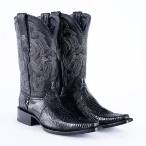 TANNER MARK EXOTIC LEATHER Lizard Black Cowboy Boots Euro Toe