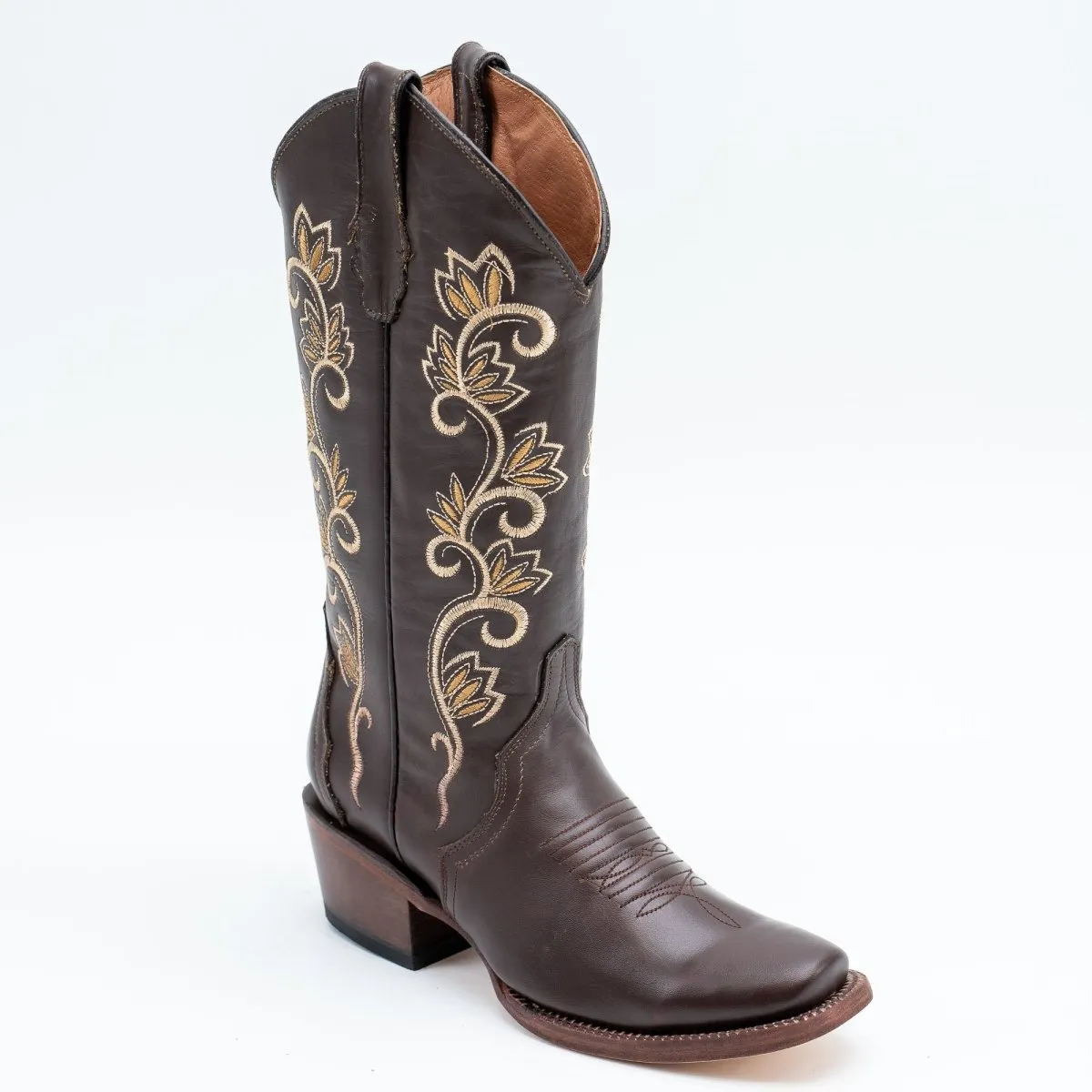 TANNER MARK WOMEN’S San Angelo Triad Chocolate Cowgirl Boots Whit Cactus Flower Embroidery Top