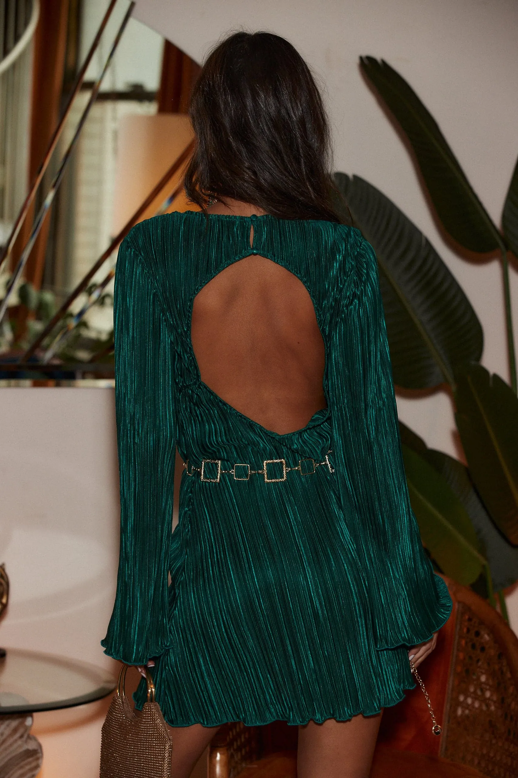 Tate Emerald Plisse Mini Dress