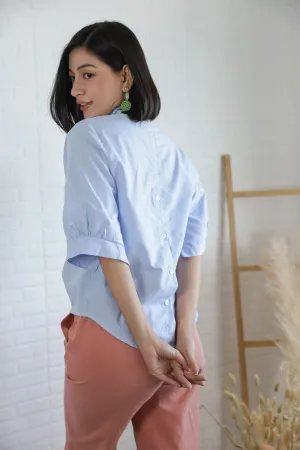 TAYLOR Relaxed Mandarin Collar Top (Sky Blue)