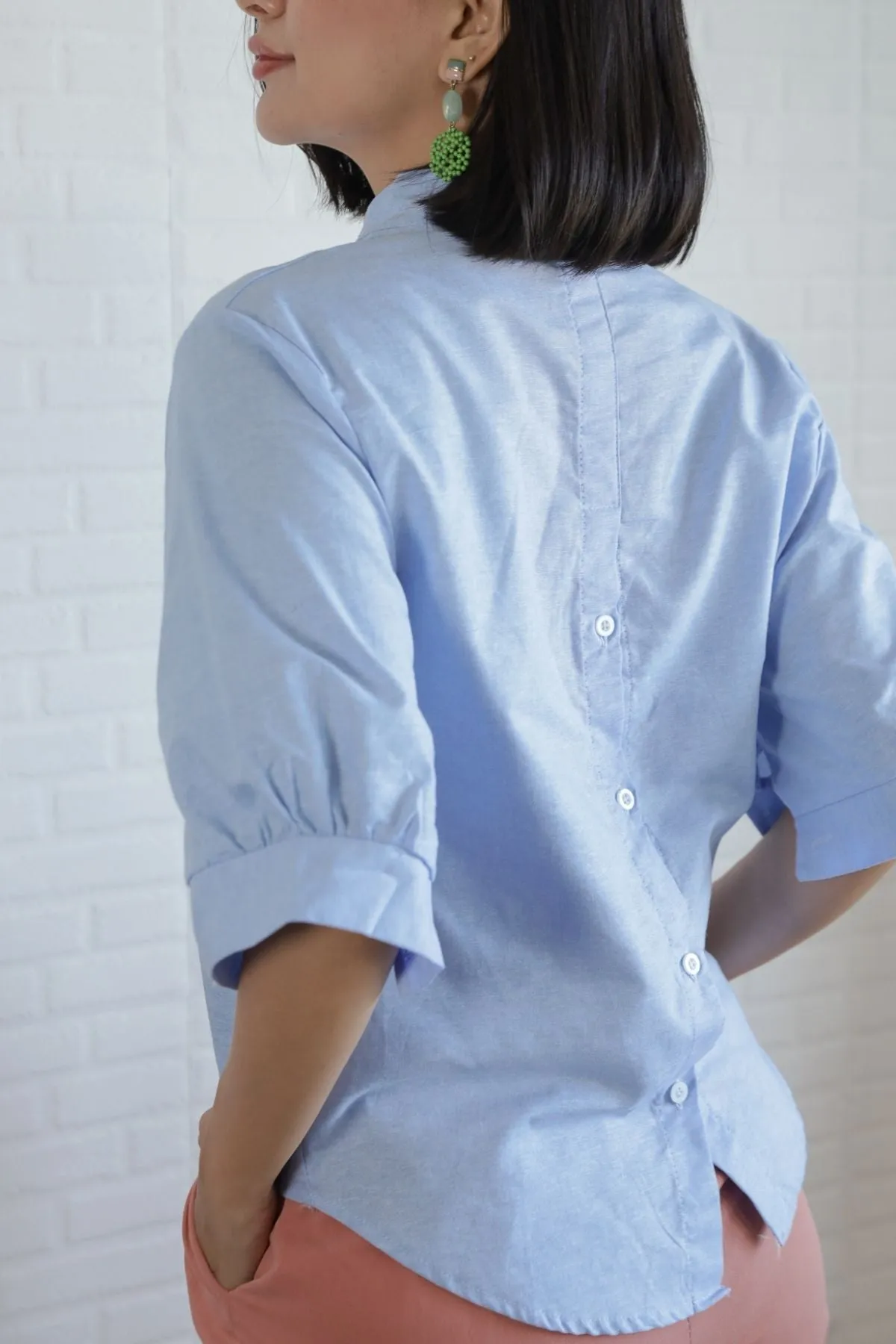 TAYLOR Relaxed Mandarin Collar Top (Sky Blue)
