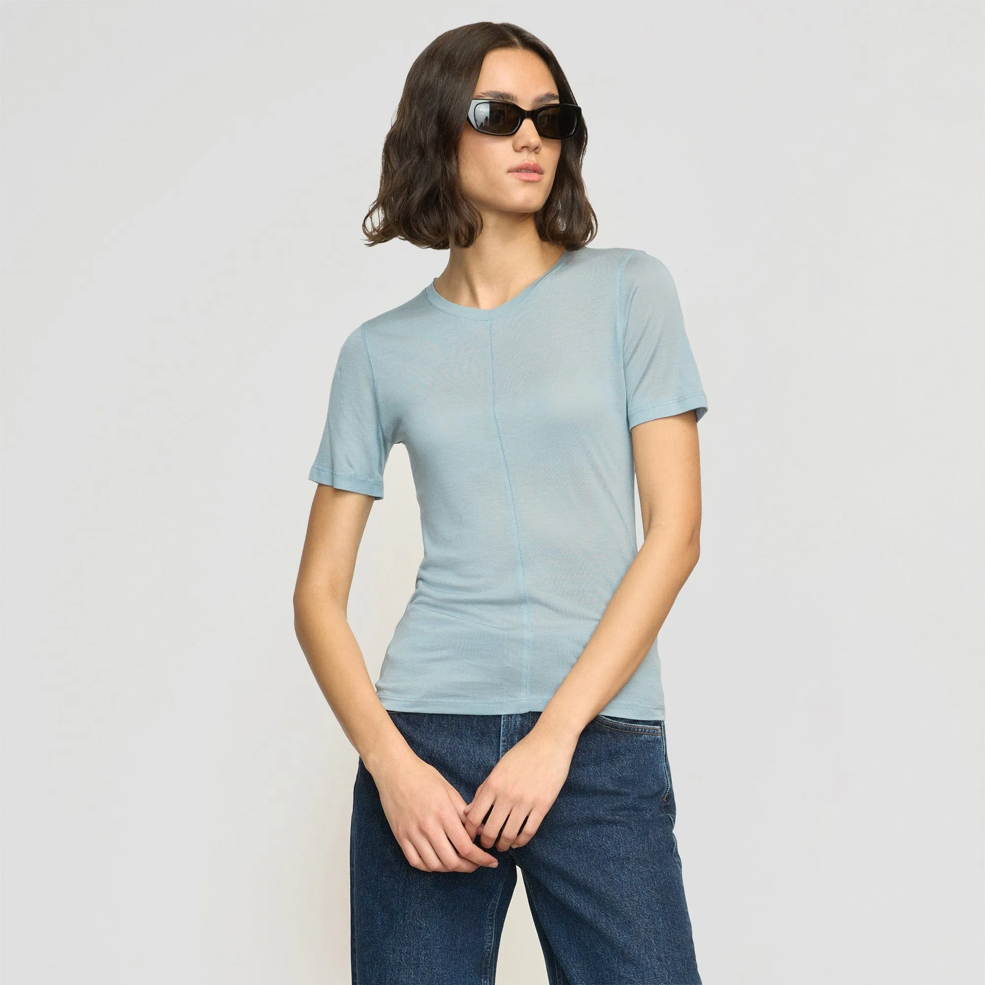 Thea Semi-Sheer Tencel Crew-Neck Tee