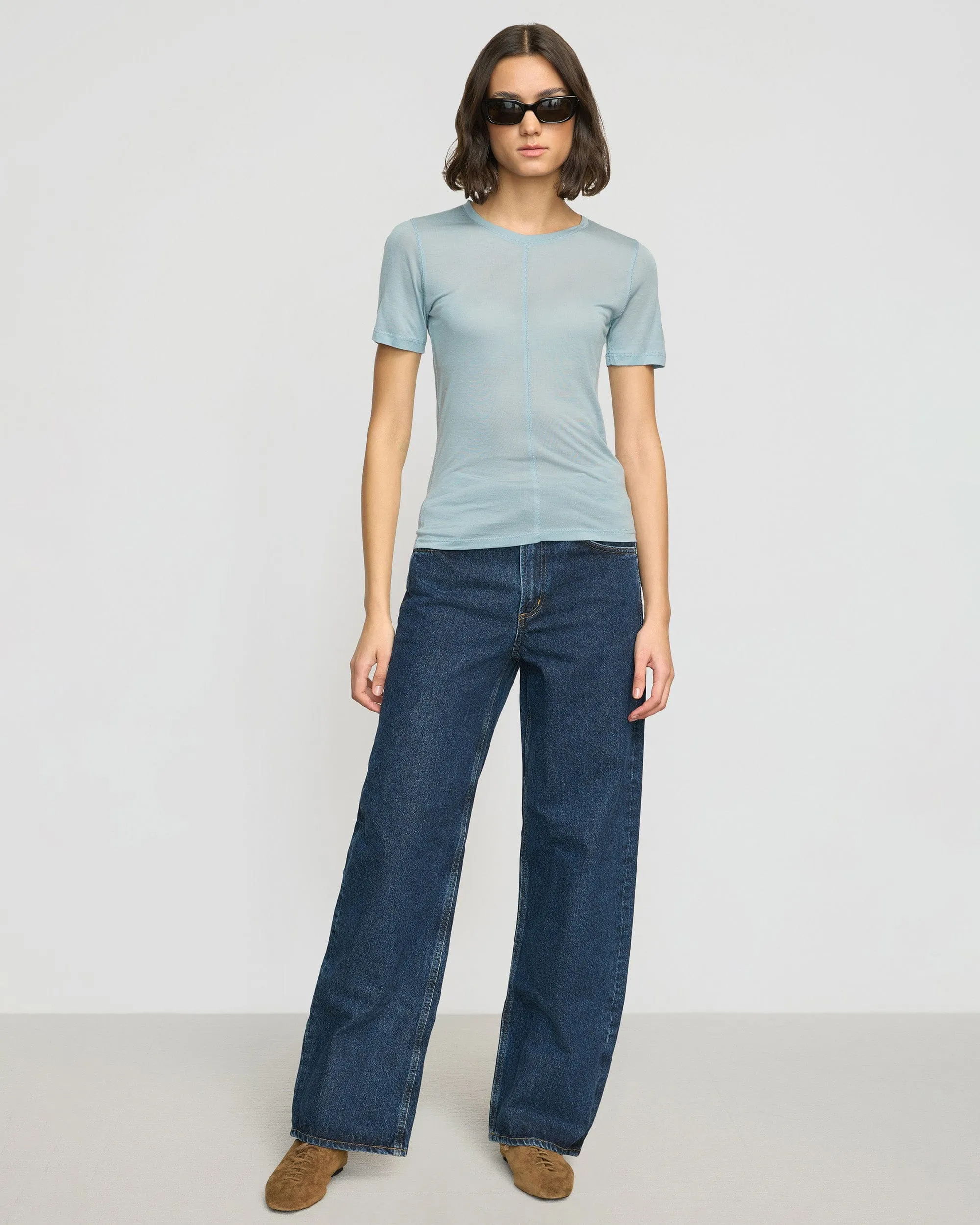 Thea Semi-Sheer Tencel Crew-Neck Tee