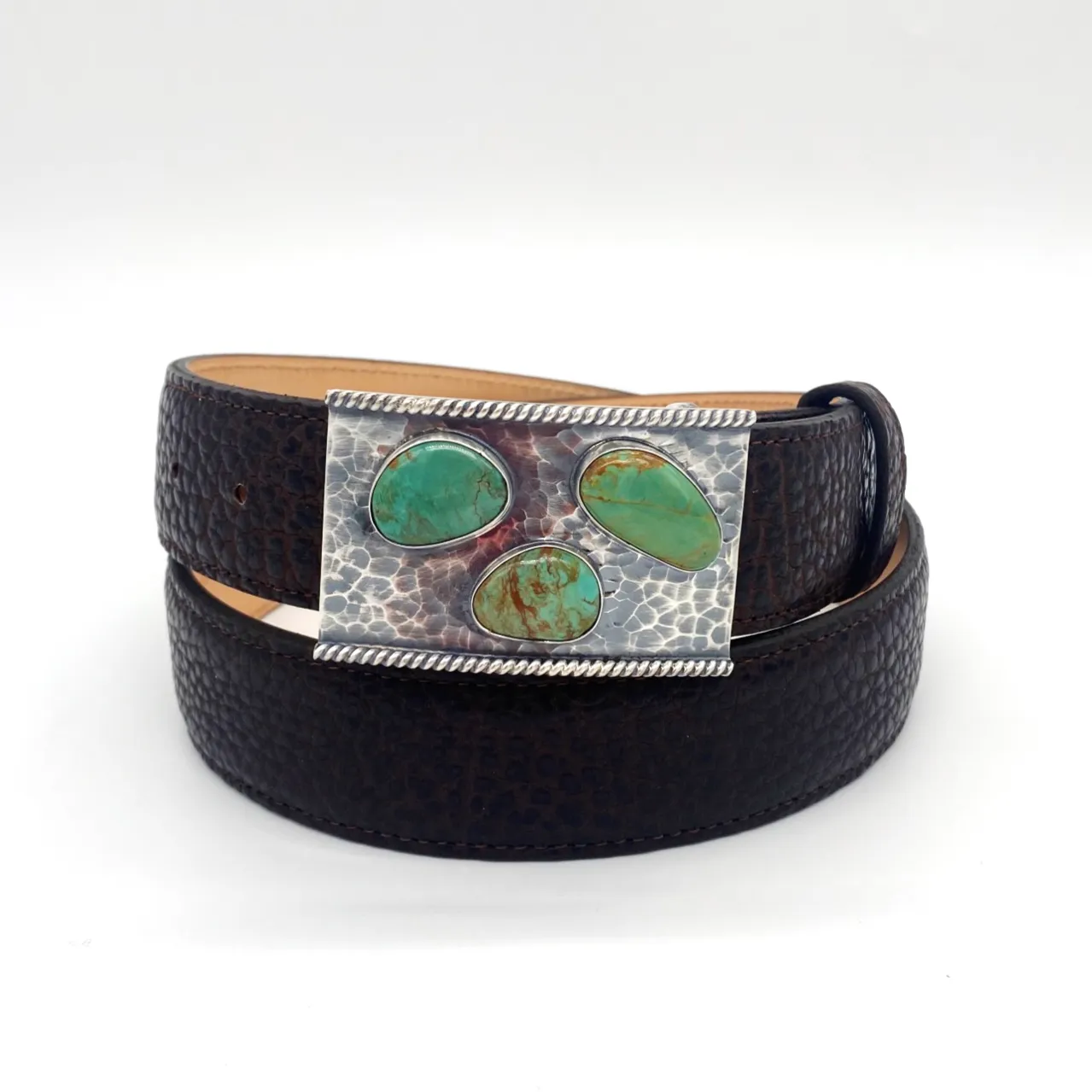 Three Stone Sterling Silver Belt Buckle