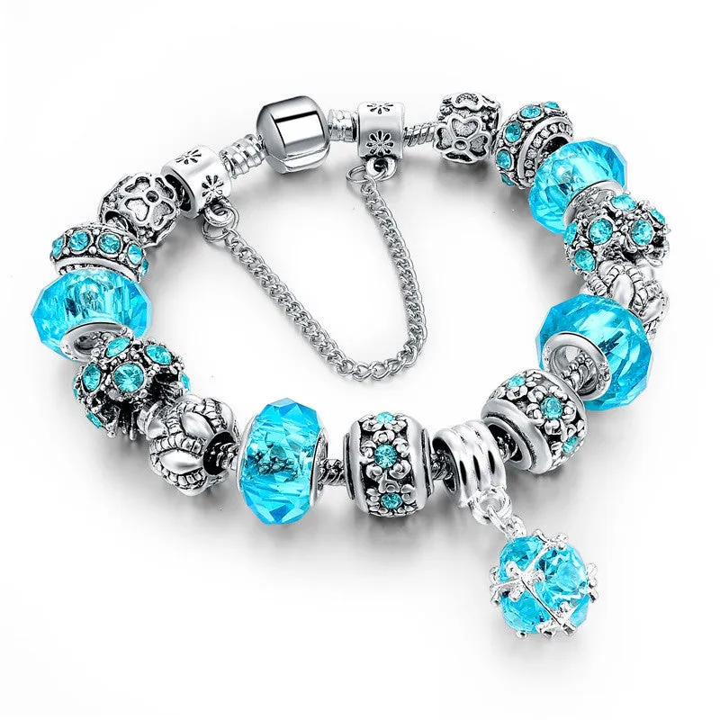 Tibetan Silver Blue Crystal Charm Bracelets