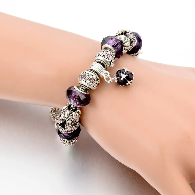 Tibetan Silver Blue Crystal Charm Bracelets