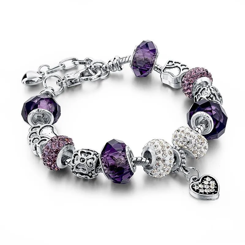 Tibetan Silver Blue Crystal Charm Bracelets