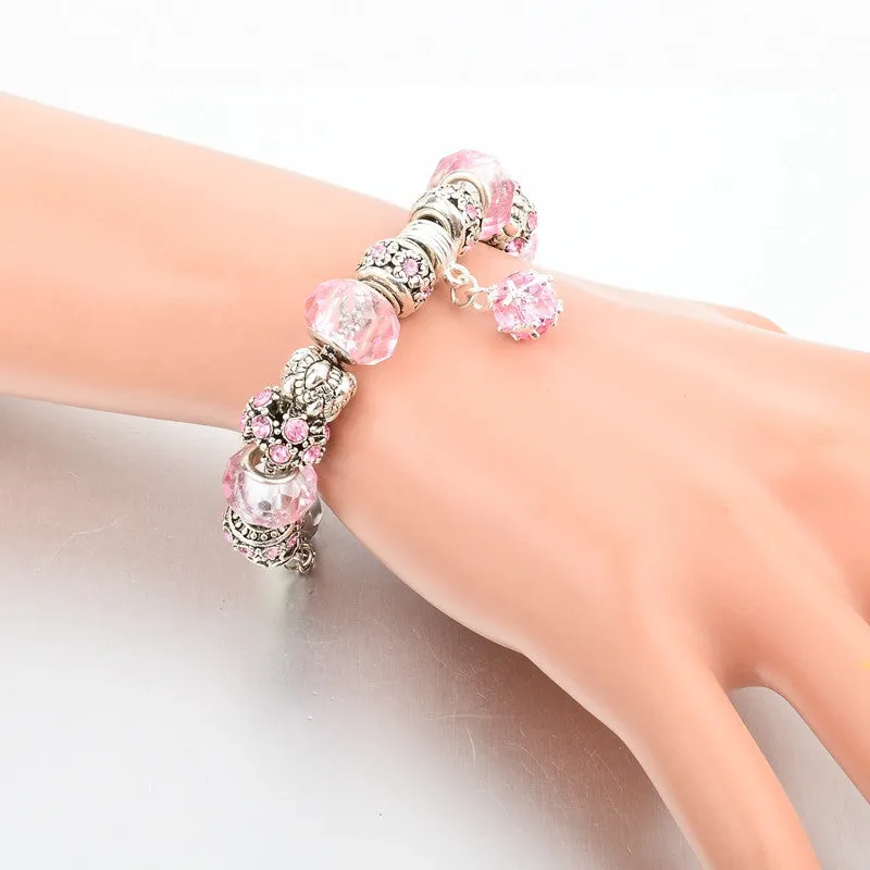 Tibetan Silver Blue Crystal Charm Bracelets